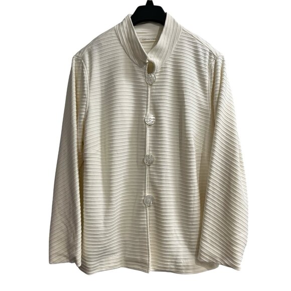 Coldwater Creek Ottoman Knit Jacket Womens 2X Ivory Ribbed Knit Button Front - Picture 1 of 10